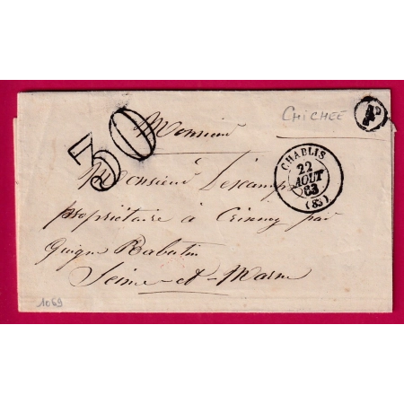 CAD TYPE 15 CHABLIS YONNE BOITE RURALE F CHICHEE GUIGNES RABUTIN 1863