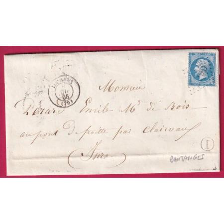N°22 GC 2096 LOUHANS SAONE ET LOIRE BOITE RURALE I BANTANGES POUR PONT DE POITE JURA 1866