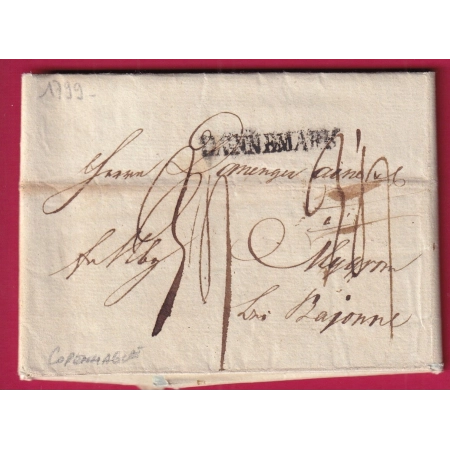 MARQUE DANNEMARK DANEMARK COPENHAGUE 1799 POUR MUGRON LANDES VIA BAYONNE TAXE MANUSCRIT 34