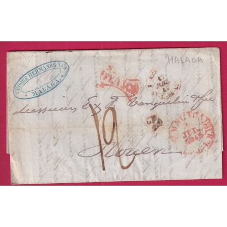 ESPAGNE MALAGA 1845 TAXE 12 POUR ROUEN SEINE INFERIEURE 1845