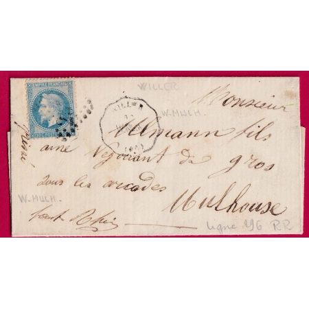 N°29 CONVOYEUR STATION WILLER HAUT RHIN LIGNE W.MULH POUR MULHOUSE 1869 RARE INDICE 20