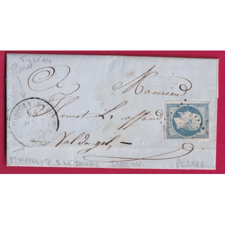 N°14 BLEU LAITEUX CAD TYPE 14 BLEU LAITEUX PC 3116 SAINT HIPPOLYTE SUR LE DOUBS POUR LE VAL D'AJOL VOSGES INDICE 15