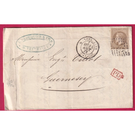 N°30 GC 2502 MONTPELLIER HERAULT POUR GUERNESEY ANGLETERRE 1872