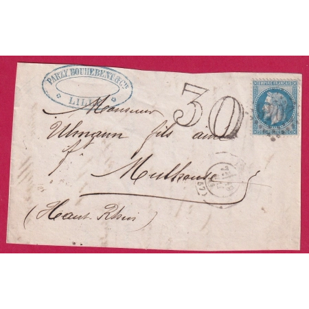 N°29 GC 2046 LILLE NORD TAXE TAMPON 30 POUR MULHOUSE HAUT RHIN DEVANT DE LETTRE FRONT COVER