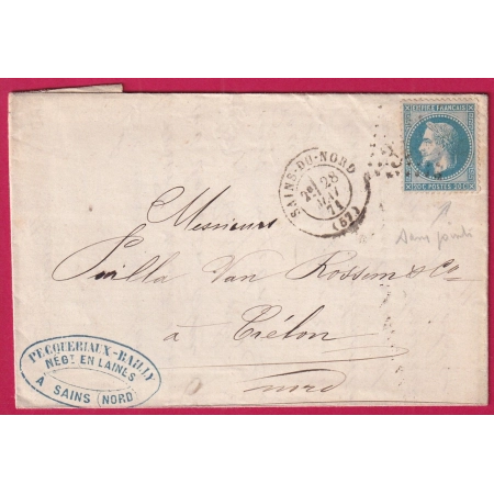 N°29A VARIETE SANS POINTS GC 3264 SAINS DU NORD POUR TRELON NORD