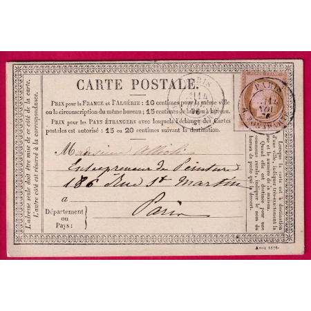 N°54 PARIS R BONAPARTE CARTE PRECURSEUR POUR PARIS
