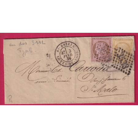 N°54 55 GC 3533 CAD TYPE 18 ST BRIEUC COTES DU NORD POUR ST MALO BUREAU DE PASSE 3112 RENNES