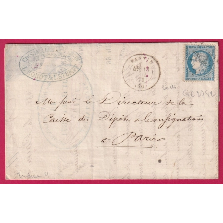 N°37 GC 2782 PANTIN SEINE 13 JUILLET 1871 POUR PARIS BELLE FACTURE DOUBLE PORT RECETTES REUNIES