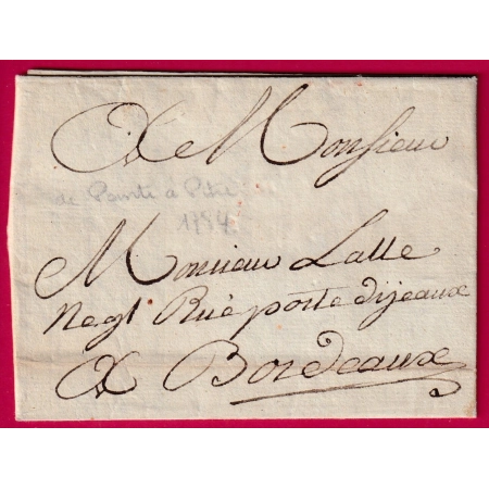 LETTRE DE POINTE A PITRE GUEDALOUPE 1784 POUR BORDEAUX
