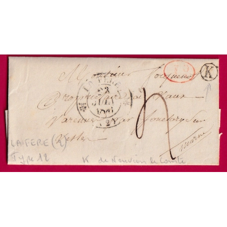 CAD TYPE 12 LA FERE AISNE BOITE RURALE K OUVION LE COMTE DECIME RURAL 1841 JONCHERY SUR VESLE