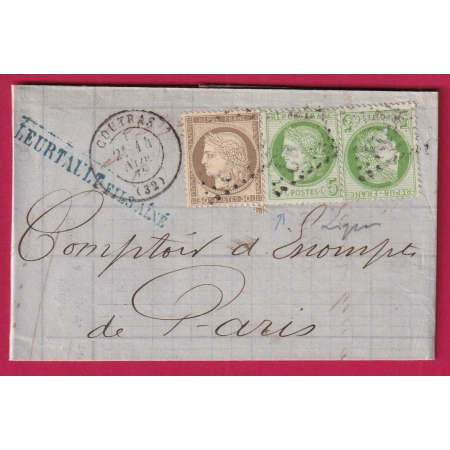 N°53 X2 N°56 GC 1203 COUTRAS GIRONDE POUR PARIS AU DOS PARIS POSTE RESTANTE