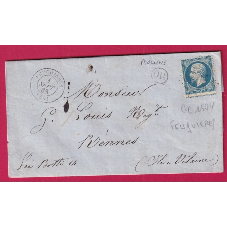 N°22 VARIETE PIQUAGE A CHEVAL GC 1504 FEUQUIERES OISE OR MOLIENS POUR RENNES ILLE ET VILAINE ETIQUETTE PUB