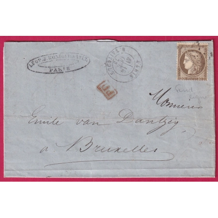 N°56 FOND LIGNE PARIS ETOILE 22 R TAITBOUT POUR BRUXELLES BELGIQUE 1873