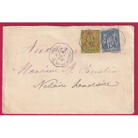 N°96 90 LEVEE EXCEPTIONNELLE PARIS PL DE LA MADELAINE 1885 POUR AUXERRE DOUBLE PORT 35C