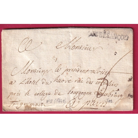 MARQUE DE BESANCON DOUBS LN°5 1741 INDICE 11 POUR PARIS