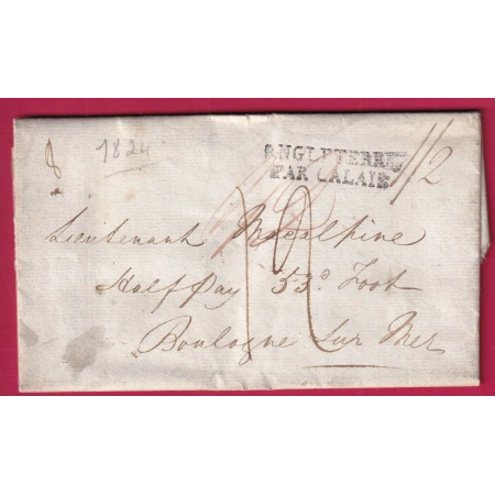 MARQUE ENTREE ANGLETERRE PAR CALAIS LONDRES 1824 POUR BOULOGNE SUR MER