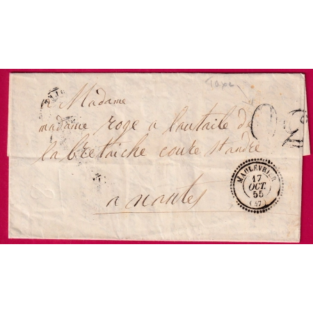 CAD TYPE22 MAULEVRIER MAINE ET LOIRE 1855 POUR NANTES TAXE TAMPON 30