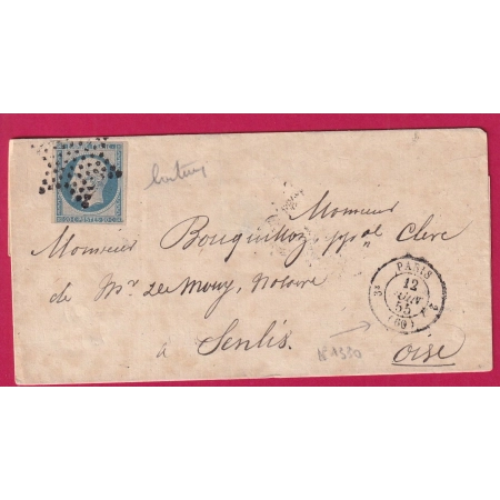 N°14 BLEU LAITEUX PARIS ETOILE PLEINE 3E 60 2 POUR SENLIS OISE CAD TYPE 14 EN ARRIVE