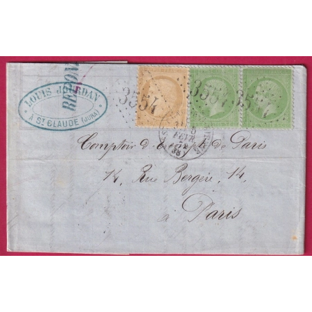 N°55 35 PAIRE GC 3554 ST CLAUDE S BRIENNE JURA CAD TYPE 16 POUR PARIS 5 FEVRIER 1872