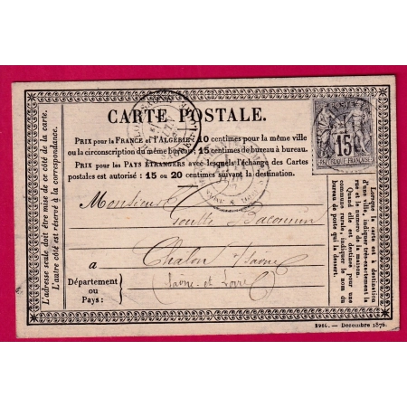 CARTE PRECURSEUR REPIQUEE N°77 TUILERIE DE BOURGOGNE MONTCHANIN SAONE ET LOIRE POUR CHALON SUR SAONE