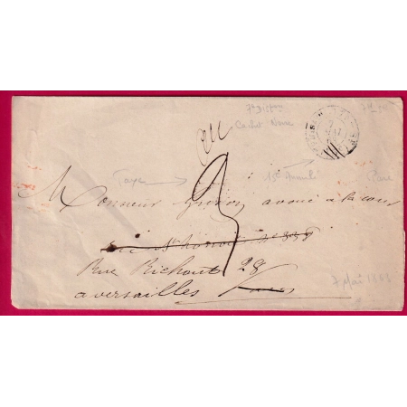PARIS CACHET TAXE 15C ANNULE TAXE 3 MANUSCRIT REEXPEDITION VESAILLES
