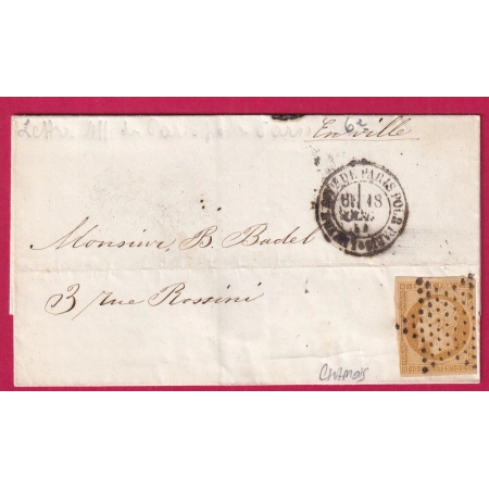 N°13 BISTRE SUR CHAMOIS PARIS ETOILE PLEINE LETTRE AFFRANCHIE DE PARIS POUR PARIS