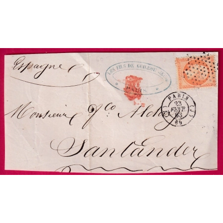 N°23 PARIS J 60 J ETOILE PLEINE SANTANDER ESPAGNE DEVANT DE LETTRE FRONT COVER