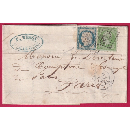 N°20 3è GC 3535 ST CALAIS SARTHE 4 SEPTEMBRE 1871 POUR PARIS