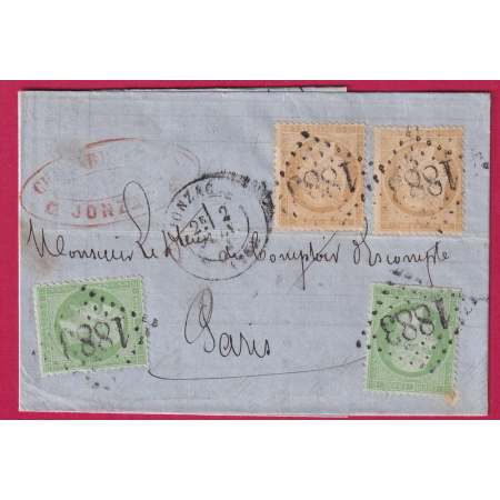 N°59 X2 35 X2 GC 1883 JONZAC CHARENTE INFERIEURE POUR PARIS 2 JUIN 1872