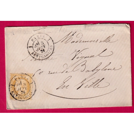 N°59 CAD PARIS 1 BATIGNOLLES 1 POUR PARIS 1876