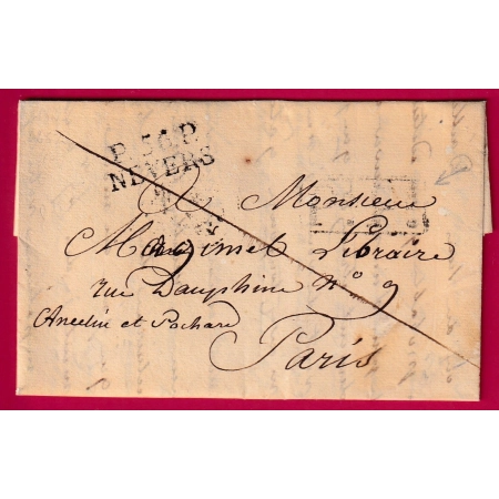 MARQUE P56P NEVERS NIEVRE POUR PARIS 1821 POUR PARIS SIGNE D'UN CAPITAINE D'ARTILLERIE A NEVERS INDICE 9