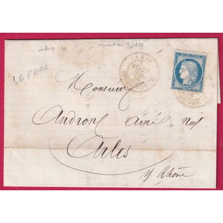 N°60 CAD TYPE 18 LA FARE BOUCHES DU RHONE POUR ARLES RARE GC NON SIGNALE REMPLACANT ALSACE LORRAINE