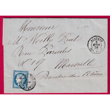 N°60 AJACCIO BATEAU A VAPEUR CAD MARSEILLE SUR TIMBRE POUR MARSEILLE INDICE 19