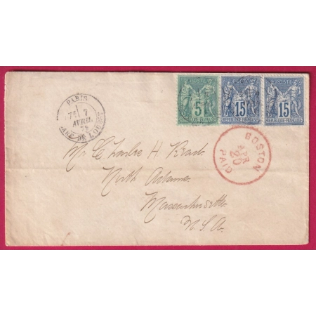 N°75 90 PAIRE PARIS GARE DE L'OUEST POUR BOSTON USA ETATS UNIS TARIF A 35C