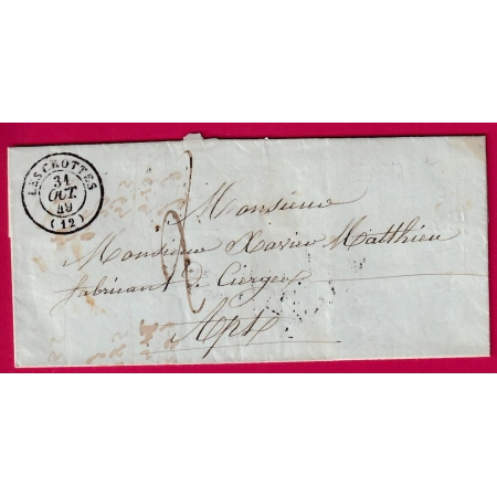 CAD TYPE 15 LES CROTTES MARSEILLE 1849 POUR APT BOUCHES DU RHÔNE VAUCLUSE  INDICE 18  TTB