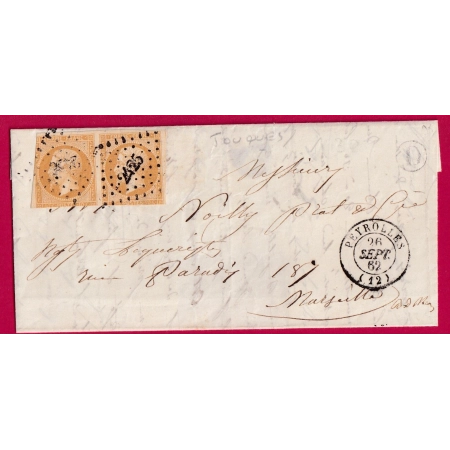 N°13 PAIRE PC 2425 PEYROLLES BOUCHES DU RHÔNE BOÎTE RURALE D TOUQUES POUR MARSEILLE