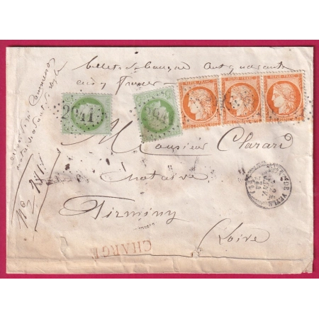 N°38 PAIRE +1 -N°53X2 GC 2941 PONT DE VEYLE AIN LETTRE CHARGEE FIRMINY LOIRE