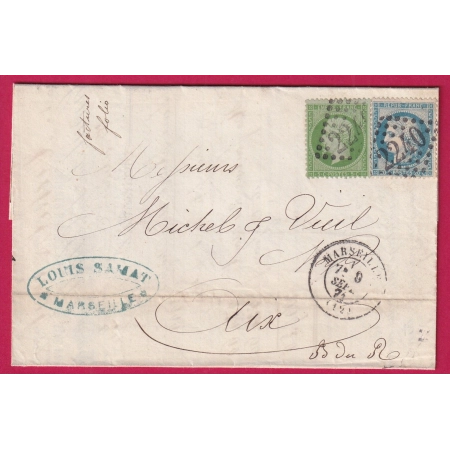 N°20 N°37 GC2240 MARSEILLE BOUCHES DU RHÔNE  9 SEPT.1871 POUR AIX
