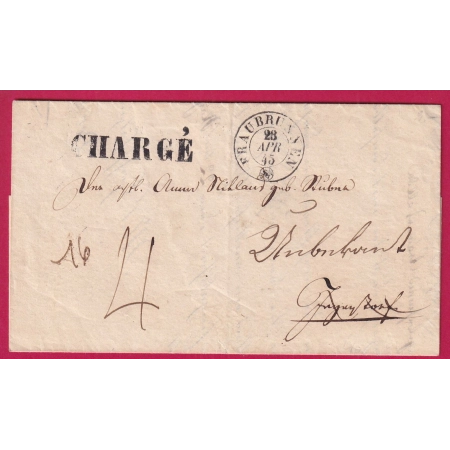 LETTRE CHARGE FRAUBRUNNEN SUISSE 1845 CANTON DE BERN