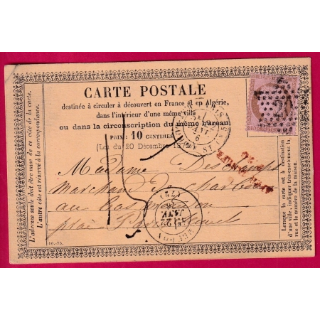 N°54 PARIS ETOILE 20 R ST DOMque ST GN 56 CARTE PRECURSEUR TAXEE 15C GRIFFE AFF INSUF P20 BAS MEUDON SEINE