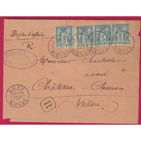 N°75 X4 SUR BANDE PAPIER AFFAIRE RECOMMANDE LUZY NIEVRE POUR CHATEAU CHINON