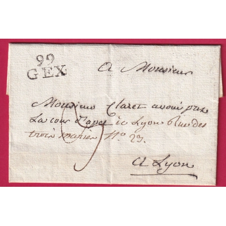 MARQUE CONQUIS 99 GEX AIN 1806 POUR LYON TRES BELLE FRAPPE SIGNE POTHION AU DOS