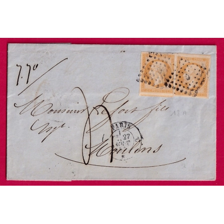 N°13 X2 PARIS BUREAU C TAXE MANUSCRITE 4 MENTION POIDS 7.7 GRAMMES POUR MOULINS ALLIER