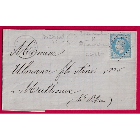 N°29 GC 33 AIRAINES SOMME BOITE RURALE M DREUIL LES AIRAINE POUR MULHOUSE ETIQUETTE PUB AU DOS