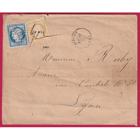 CURIOSITE N°59 60 GC 4021 TREVOUX AIN LE 59 ANNULATION A LA PLUME LYON  1873 RARE