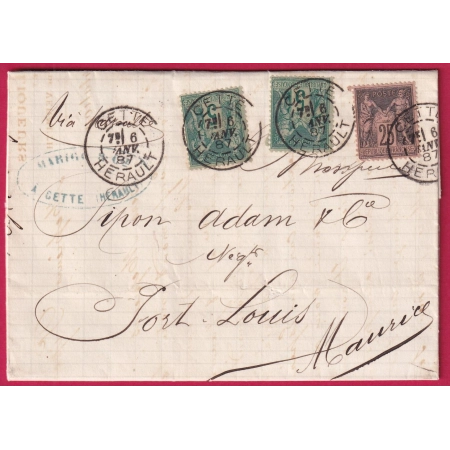 N°97 75 X2 DAGUIN JUMELE CETTE HERAULT POUR PORT LOUIS ILE MAURICE MAURITIUS 1887