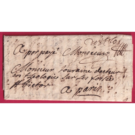 MARQUE PORT PAYE MANUSCRIT ST LO MANCHE 1725 LN°8 INDICE 20 POUR PARIS