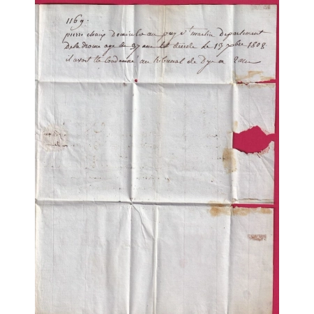 MARQUE P12P ROQUEVAIRE BOUCHES DU RHONE 1812 LE MAIRE DE AURIOL POUR EMBRUN  HAUTES ALPES TAXE 5 DENIERS AU DOS