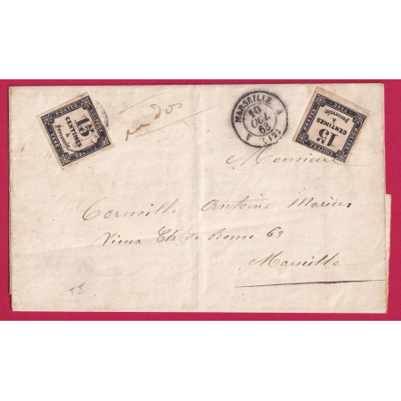 TAXE N°3 X2 MARSEILLE BUREAU 4 DOUBLE PORT LOCAL POUR MAREILLE UN TIMBRE NON AFFRANCHI