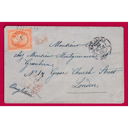 N°16 PC 1896 MARSEILLE 1860 POUR LONDRES ANGLETERRE BOUCHES DU RHONE